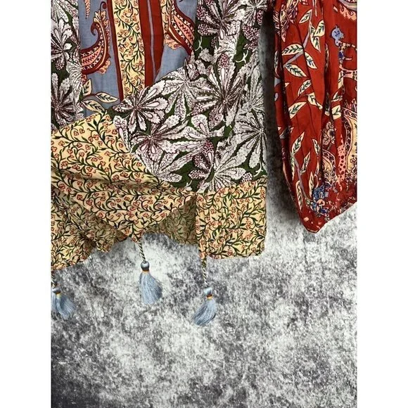 Anthropologie Sonrisa Paisley Floral Tassled Boho Peasant Viscose Blouse Size S - Picture 6 of 16